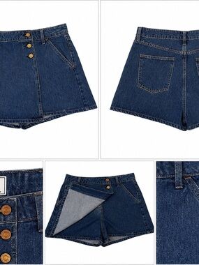 GAP Dark Blue High-Waist Button-Front Jean Shorts